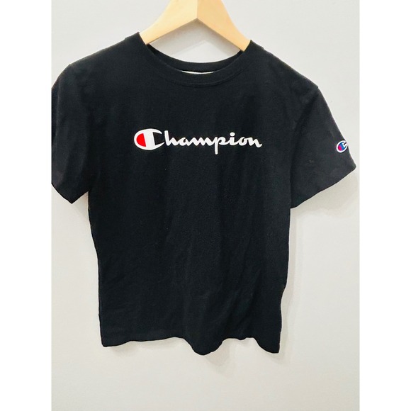 Champion Script Tee Black 90s Vintage Streetwear Classic Logo Men's Small - Picture 2 of 3